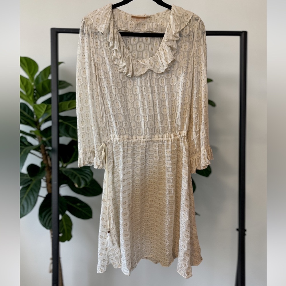 Tory Burch Cream Patterned Long Sleeve Dress